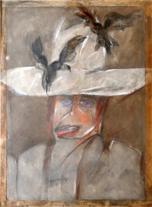 Jerzy Zabłocki (1927 - 1973), Portret w kapeluszu z ptakami