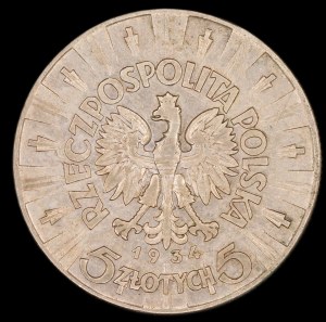 Polen. 5 Zlotych 1934 Pilsudski-Silber