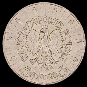 Polen. 5 Zlotych 1936 Pilsudski-Silber
