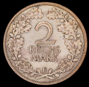 Nemecko. Weimarská republika 2 ríšske marky 1926 E Muldenhuetten Silver
