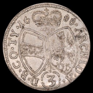Rakúsko. 3 Kreuzer 1688 Hall Silver