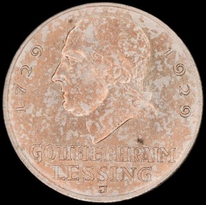 Deutschland. Weimarer Republik 3 Reichsmark 1929 J Hamburg Lessing Silber