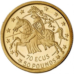 Gibraltar. 50 Pounds 70 Ecus 1991 Gold