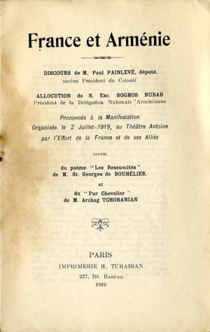 Francia e Armenia. Discorso di M. Paul Painlevé. Allocuzione... Parigi 1919