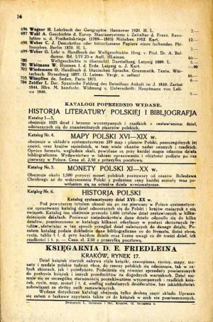 A convenient selection of books of different content. IV. Bookstore D. E. Friedlein, Cracow. Catalog 1933