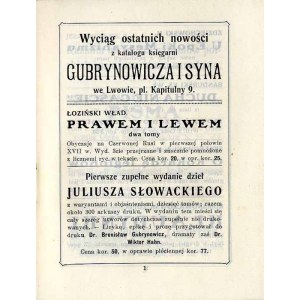 Wyciąg z ostatnich nowości z katalogu Księgarni Gubrynowicza i Syna we Lwowie, Lwów ca 1912