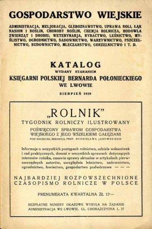 Vidiecka farma... Katalóg poľského kníhkupectva Bernarda Poloneckého vo Ľvove. August 1929