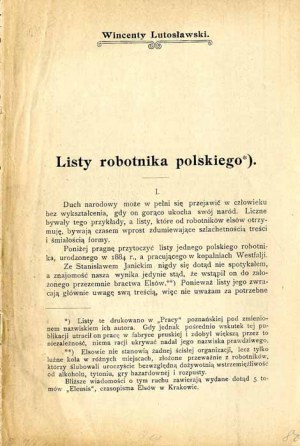 Wincenty Lutoslawski: Letters of a Polish Worker, single edition 1910
