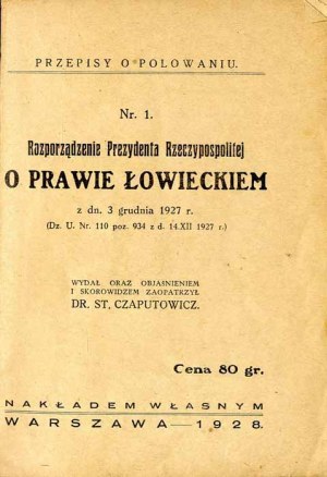 Regolamento del Presidente della Repubblica di Polonia sulle leggi sulla caccia del 3 dicembre 1927.