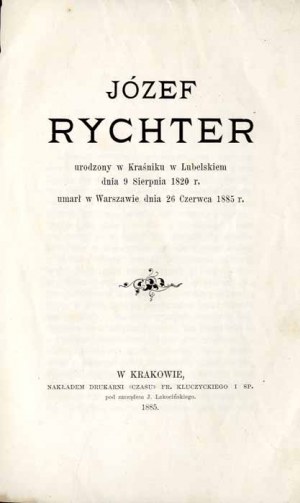 Józef Rychter narozen v Kraśniku, Lubelskie..., nekrolog herce Krakov 1885