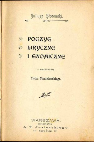 Juliusz Słowacki: Poezye lyryczne i gnomiczne, only edition of 1900