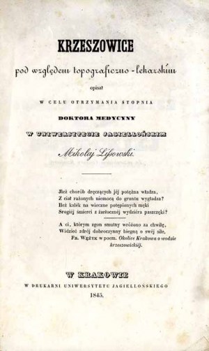Mikołaj Lissowski: Krzeszowice in termini di topografia e medicina, unica edizione del 1845