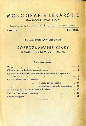Bronislaw Stępowski: Die Diagnose der Schwangerschaft im Lichte der neuesten Untersuchungen, einzige Auflage 1934