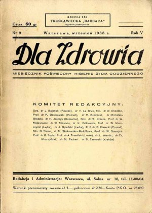 Pre zdravie. Mesačník. R.5 (1938). Č. 9 (september 1938)
