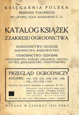 Katalóg záhradníckych kníh... Bookg. Poľsko Bernard Poloniecki Lwow 1935