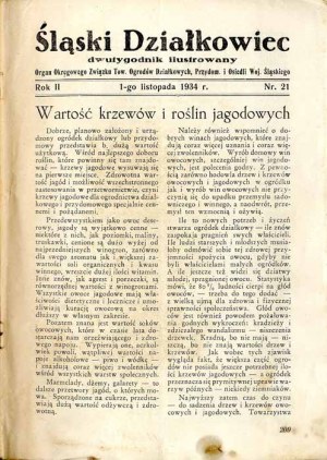 Śląski Działkowiec. Dwutygodnik ilustrowany. R.2 (1934). Nr 21 (1 listopada 1934)