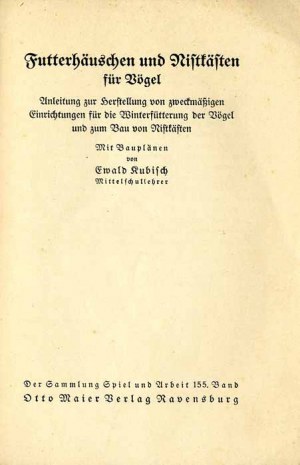 Birdhouses, German birdhouse construction manual
