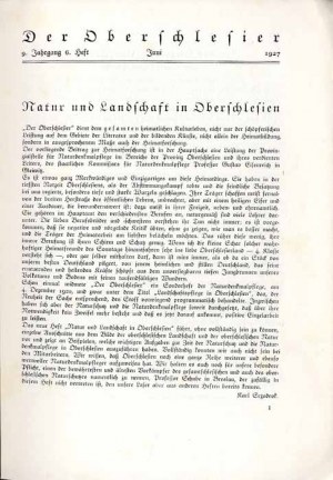 Natur und Landschaft in Oberschlesien, 1927