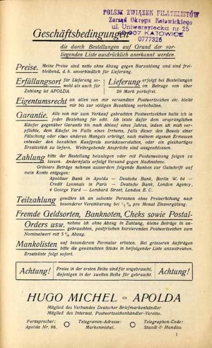 Europa Katalog Hugo Michel, Apolda 1910, philatelistischer Katalog und Preisliste