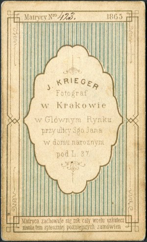 KRAKOW, Cardboard photograph from the atelier of J. Krieger 2nd half of the 19th century.