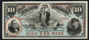 Uruguay. 10 Pesos Banco Italiano 1887