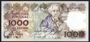 Portugal. 1000 Escudos 1988 Numéro bas 9