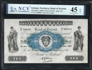 Irsko. Northern Bank of Ireland 10 liber Belfast 1942