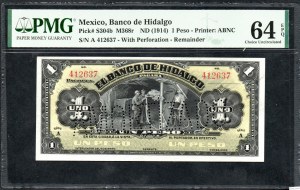 Mexiko. Banco de Hidalgo 1 peso 1914