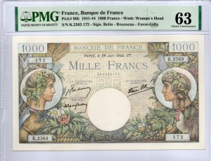 Francúzsko. 1000 frankov 1944