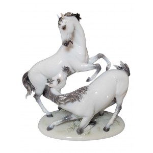 Huge porcelain figure of a group of horses by H. Meisel