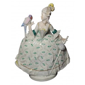 Figurine of a lady with a parrot, Karl Ens, Volkstedt-Rudolstadt, 1930 ca