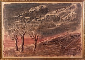Alfred LENICA (1899 - 1977), Paysage surréaliste avec arbres ;