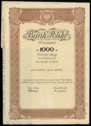 Poľsko, 10 akcií po 100 zlotých = 1 000 zlotých, 1.4.1934, Varšava