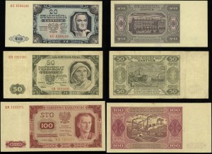Pologne, série : 20, 50 et 100 zlotys, 1.07.1948