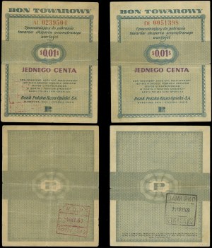 Polska, zestaw: 2 x bon na 1 cent, 1.01.1960