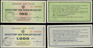 Polonia, insieme: buono di rivalutazione dei depositi per 100 zloty e 1.000 zloty, 1982