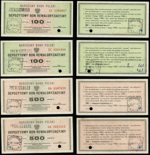 Poľsko, súbor dokladov o precenení: 2 x 100 zlotých a 2 x 500 zlotých, 1982