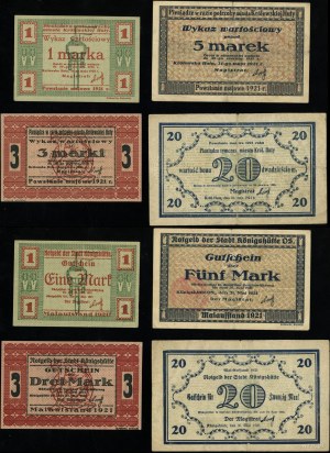 Silesia, set: 1, 3, 5, 20 marks, from the May 1921 uprising