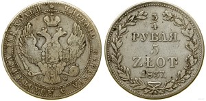 Pologne, 3/4 rouble = 5 zloty, 1837 MW, Varsovie
