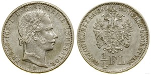 Austria, 1/4 florin, 1860 B, Kremnica
