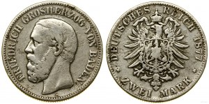 Německo, 2 marky, 1877 G, Karlsruhe