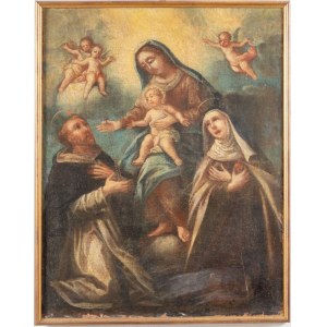 Pittore del XVII secolo, Madonna del Rosario con bambino e santi