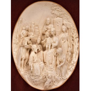 Autor nieznany, Pokłon trzech króli relief z porcelany biskwitowej
