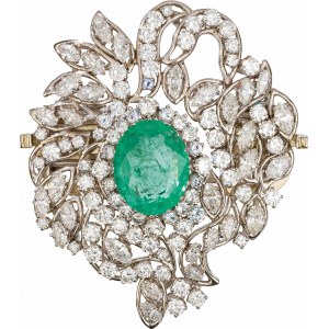 Emerald brooch with diamonds