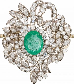 Emerald brooch with diamonds