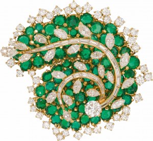 Cartier: Emerald brooch with diamonds