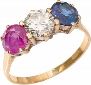 Diamond ring with sapphire and ruby