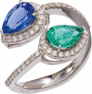 Emerald and tanzanite ring