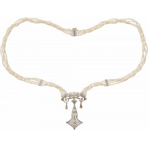 Collana di perle con ciondolo di diamanti