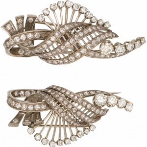 Pair of diamond brooches